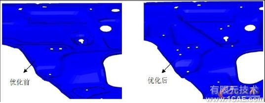 圖3 車門內板局部優化前后特征對比